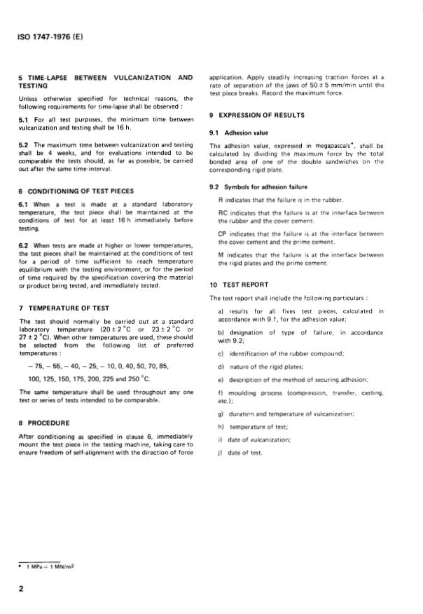 ISO 1747:1976 ISO 1747:1976 - Rubber, vulcanized -- Determination of adhesion to rigid plates in shear -- Quadruple shear method - Page 4 preview