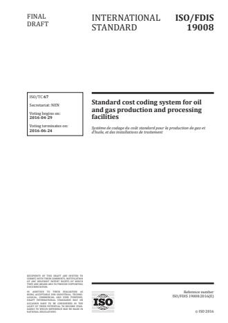 ISO 19008:2016 - Standard cost coding system for oil and gas production and processing facilities