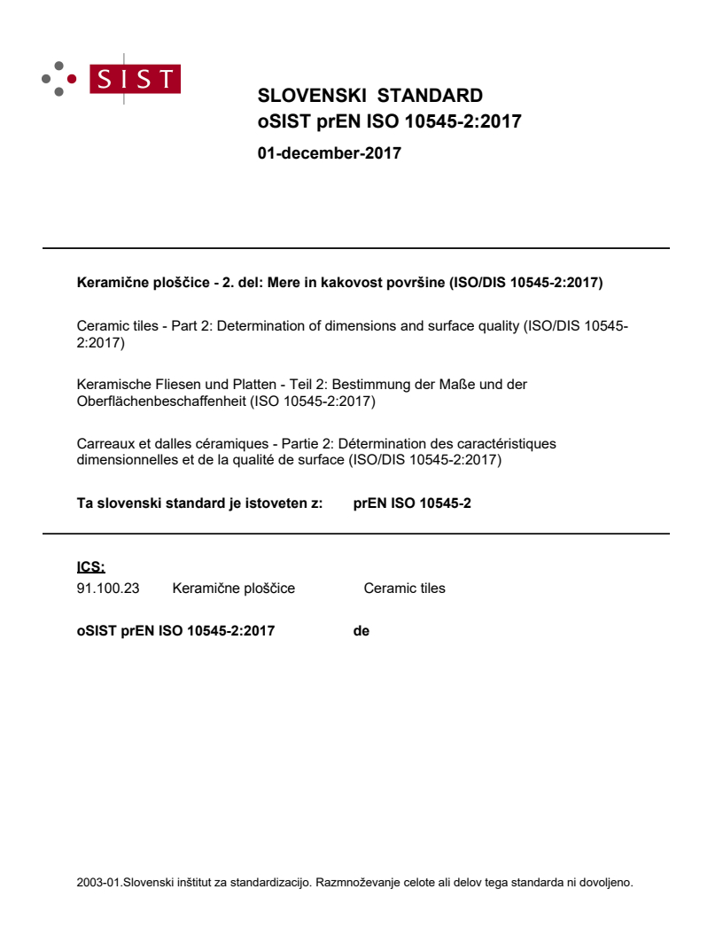 En Iso 10545 22018 Ceramic Tiles Part 2 Determination Of Dimensions And Surface Quality Iso 2282