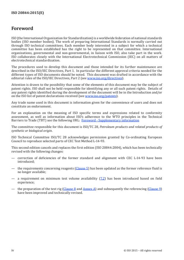 ISO 20844:2015 ISO 20844:2015 - Petroleum and related products -- Determination of the shear stability of polymer-containing oils using a diesel injector nozzle - Page 4 preview