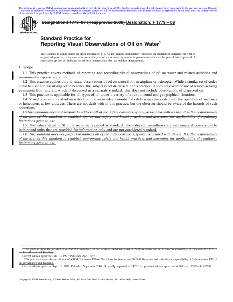 REDLINE ASTM F1779-08 - Standard Practice for  Reporting Visual Observations of Oil on Water