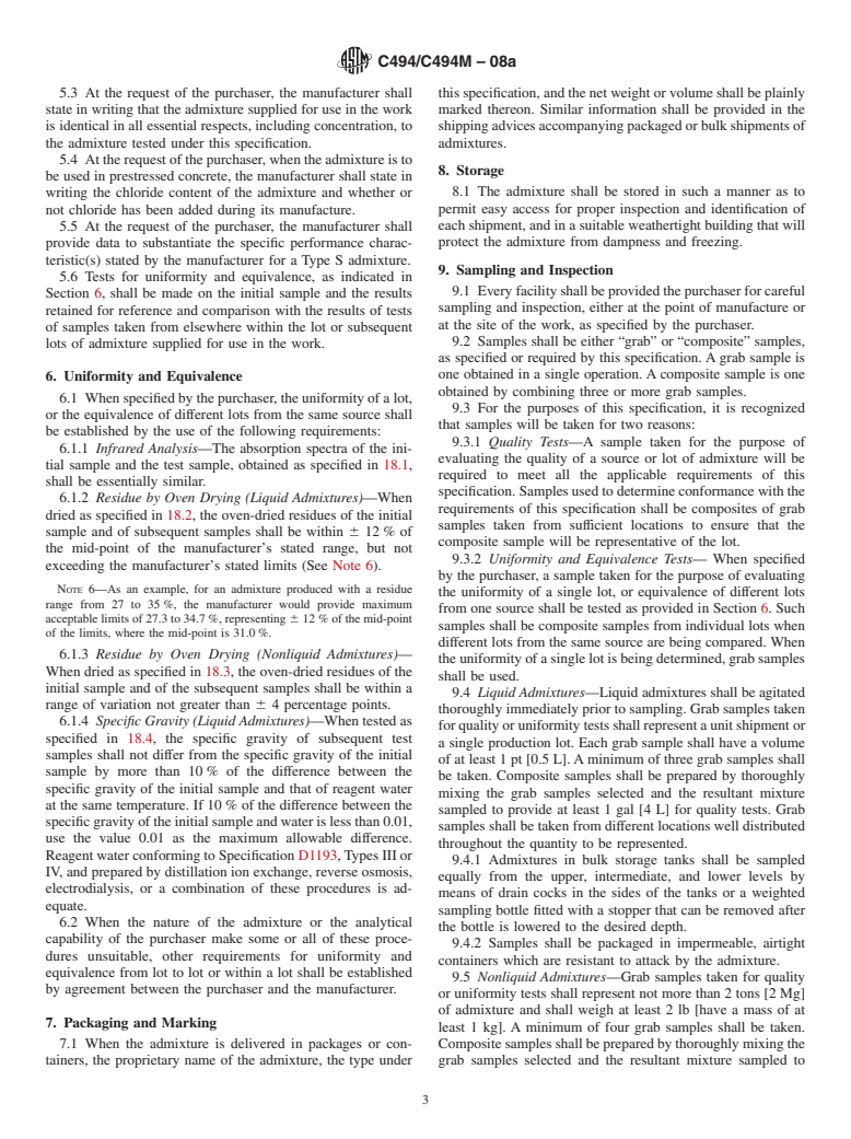 ASTM C494/C494M-08a - Standard Specification for  Chemical Admixtures for Concrete