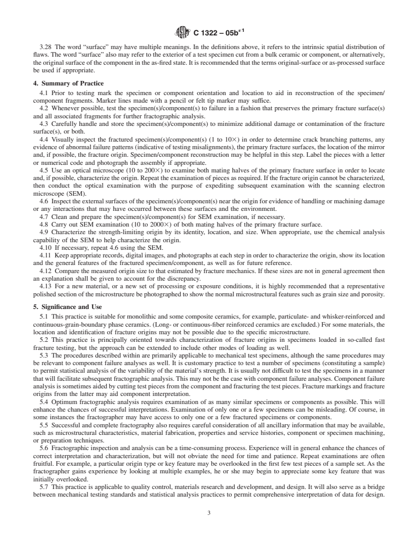 REDLINE ASTM C1322-05be1 - Standard Practice for Fractography and Characterization of Fracture Origins in Advanced Ceramics