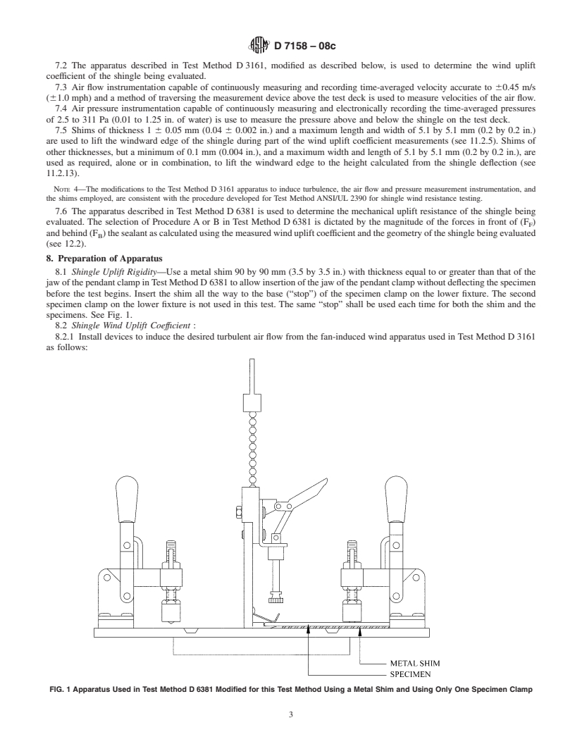 REDLINE ASTM D7158-08c - Standard Test Method for Wind Resistance of Sealed Asphalt Shingles (Uplift Force/Uplift  Resistance Method)