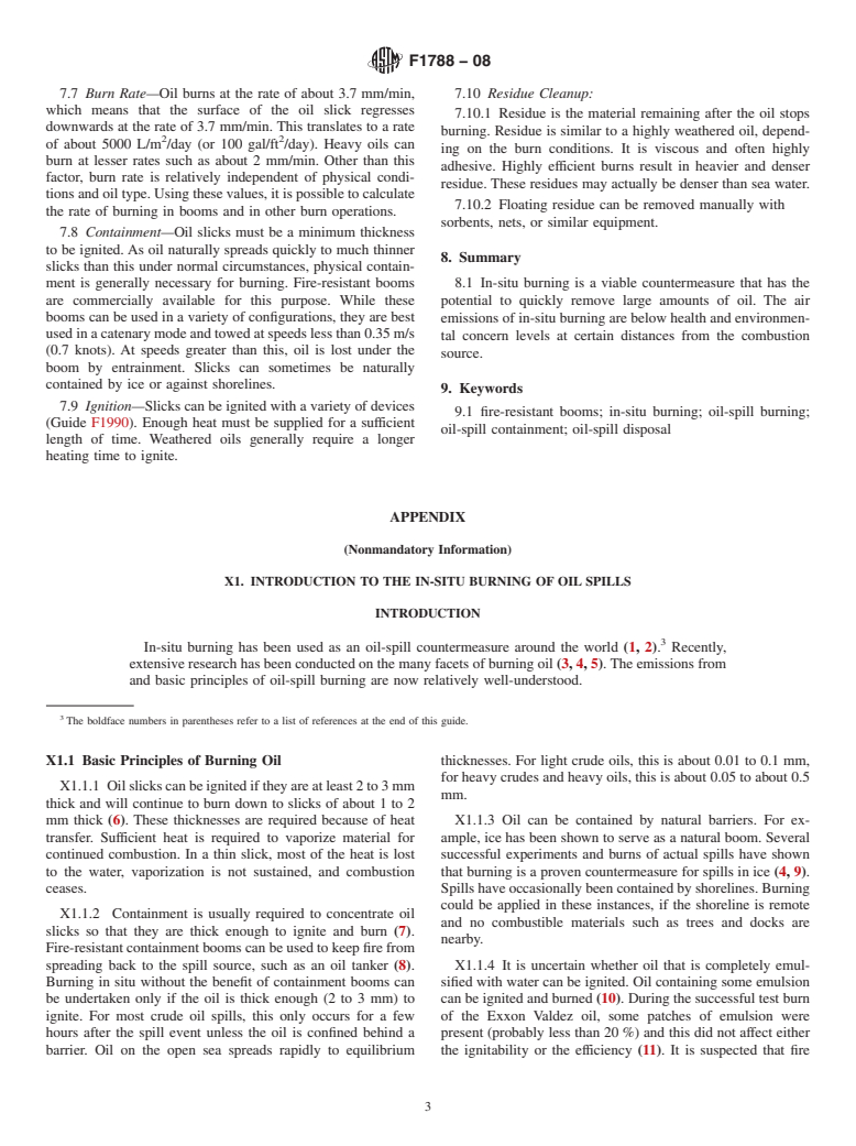 ASTM F1788-08 - Standard Guide for  In-Situ Burning of Oil Spills on Water: Environmental and Operational Considerations