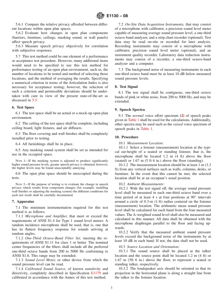 ASTM E1130-08 - Standard Test Method for  Objective Measurement of Speech Privacy in Open Plan Spaces Using Articulation  Index