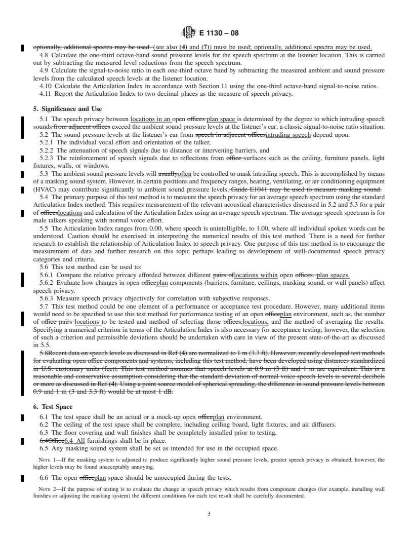 REDLINE ASTM E1130-08 - Standard Test Method for  Objective Measurement of Speech Privacy in Open Plan Spaces Using Articulation  Index