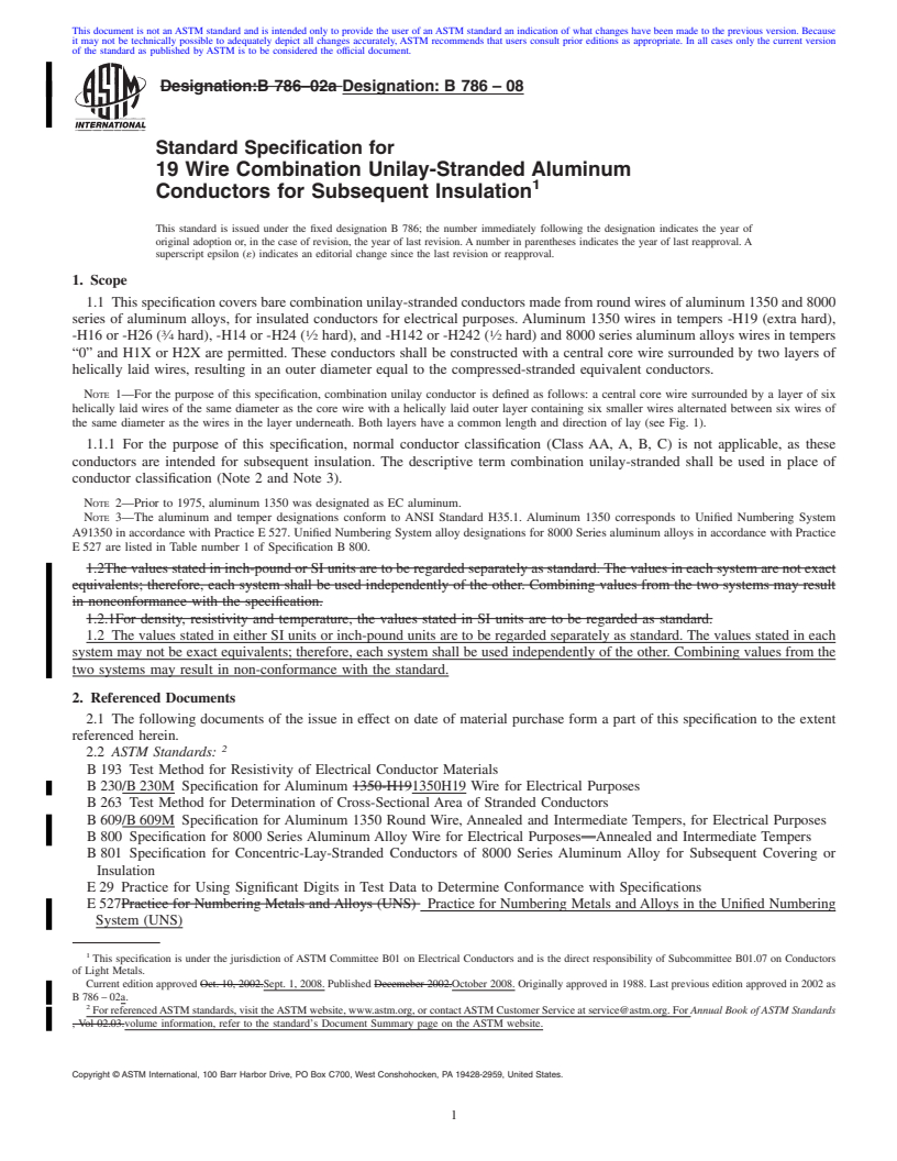 REDLINE ASTM B786-08 - Standard Specification for 19 Wire Combination Unilay-Stranded Aluminum  Conductors for Subsequent Insulation