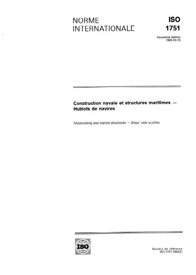 ISO 1751:1993 - Construction navale et structures maritimes -- Hublots de navires