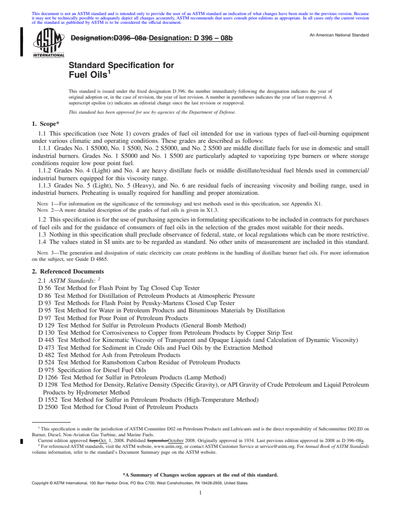 REDLINE ASTM D396-08b - Standard Specification for Fuel Oils