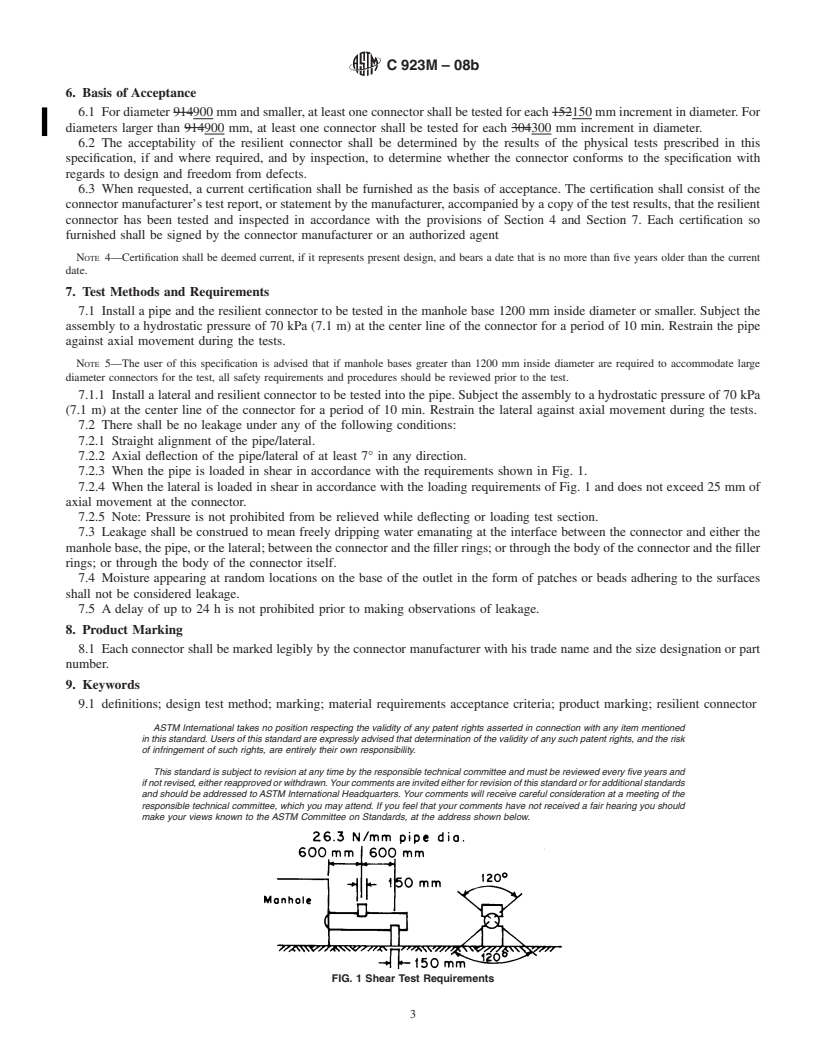 REDLINE ASTM C923M-08b - Standard Specification for  Resilient Connectors Between Reinforced Concrete Manhole Structures, Pipes, and Laterals (Metric)