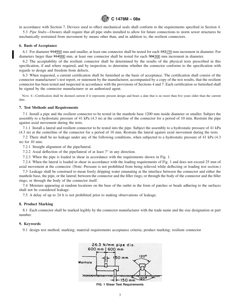 REDLINE ASTM C1478M-08a - Standard Specification for Storm Drain Resilient Connectors Between Reinforced Concrete Storm  Sewer Structures, Pipes, and Laterals (Metric)