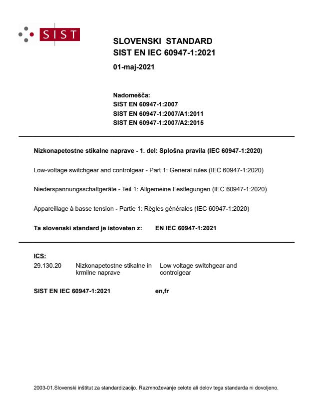 SIST EN IEC 60947-1:2021 (FR) - BARVE