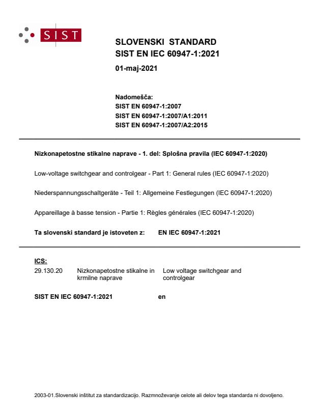 SIST EN IEC 60947-1:2021 (EN) - BARVE