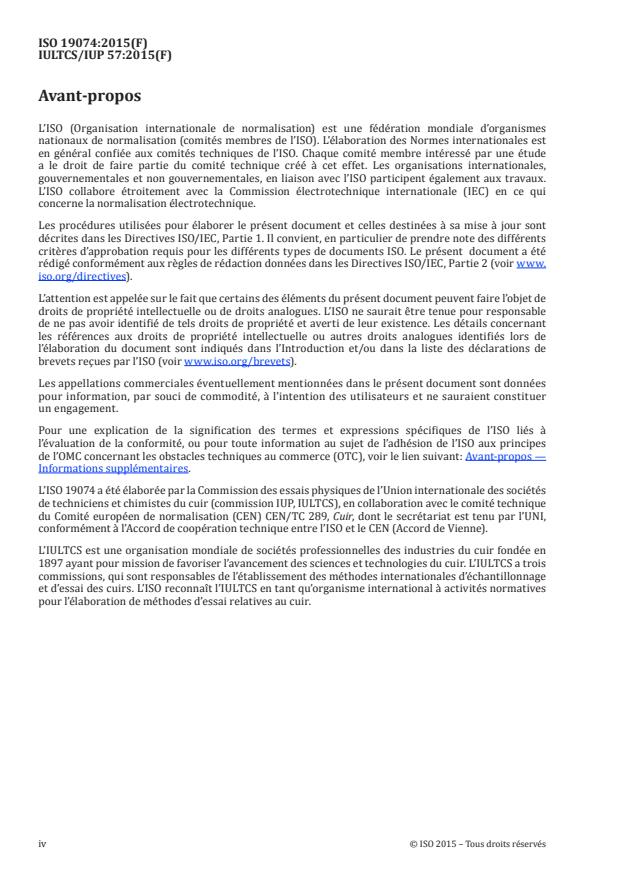 ISO 19074:2015 ISO 19074:2015 - Cuir -- Essais physiques et mécaniques -- Détermination de l'absorption d'eau par capillarité (effet de meche) - Page 4 preview