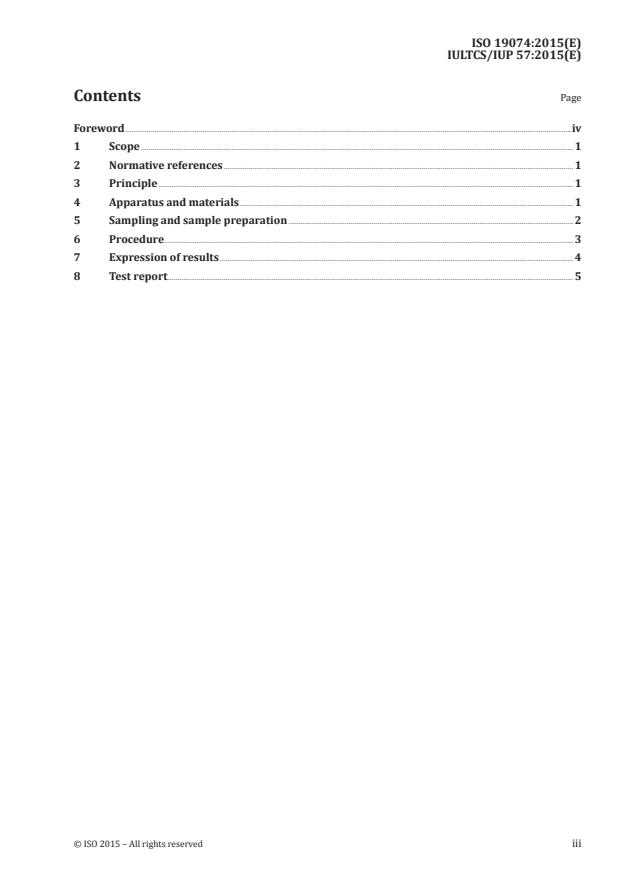 ISO 19074:2015 ISO 19074:2015 - Leather -- Physical and mechanical tests -- Determination of water absorption by capillary action (wicking) - Page 3 preview