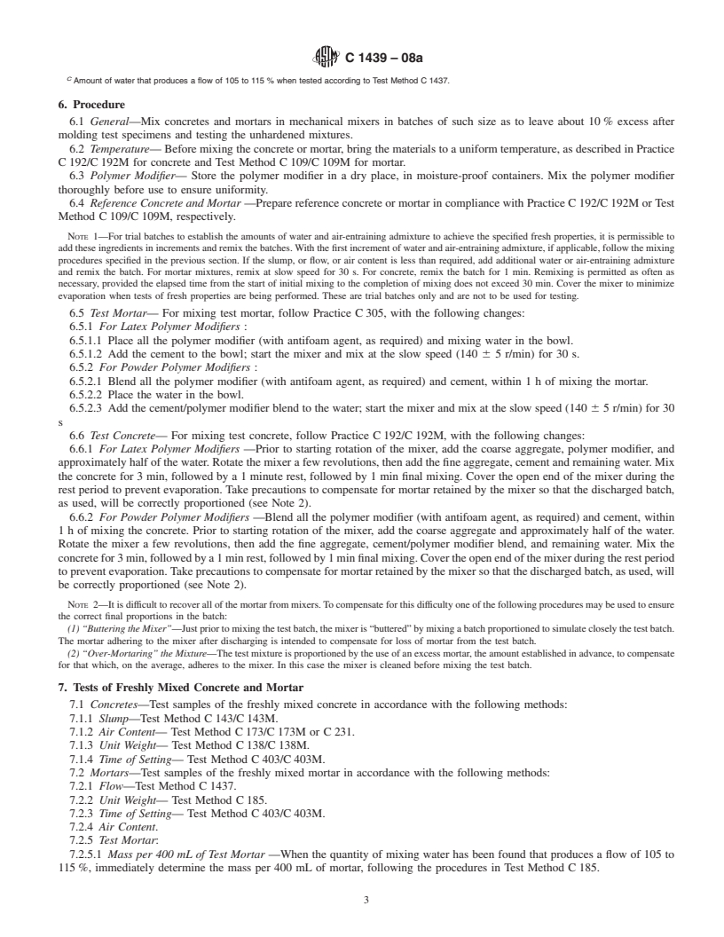 REDLINE ASTM C1439-08a - Standard Test Methods for Evaluating Polymer Modifiers in Mortar and Concrete