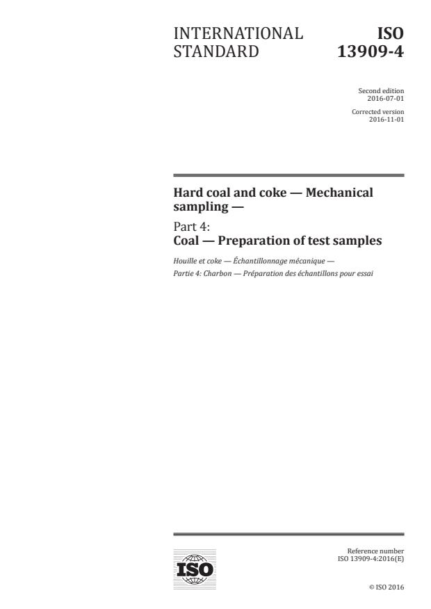 ISO 13909-4:2016 - Hard coal and coke -- Mechanical sampling