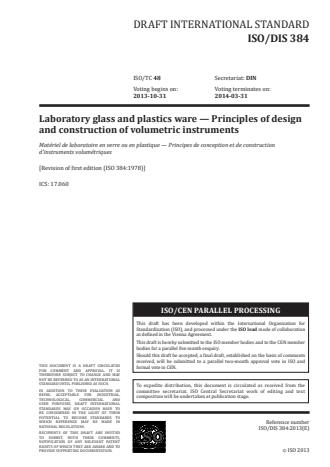 ISO 384:2015 - Laboratory glass and plastics ware -- Principles of design and construction of volumetric instruments