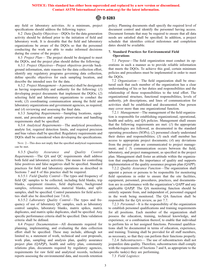 ASTM D5283-92(1997) - Standard Practice for Generation of Environmental Data Related to Waste Management Activities:  Quality Assurance and Quality Control Planning and Implementation