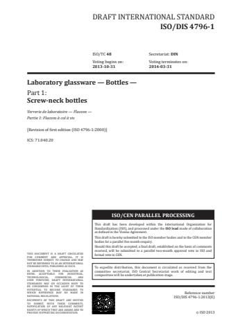 ISO 4796-1:2016 - Laboratory glassware -- Bottles
