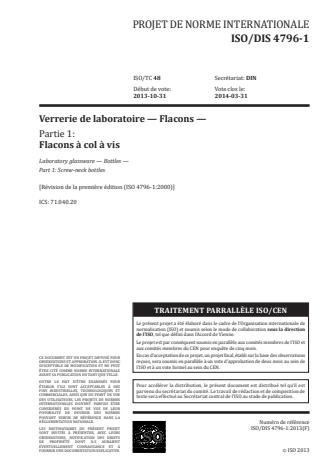 ISO 4796-1:2016 - Verrerie de laboratoire -- Flacons