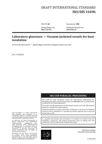 ISO 16496:2016 - Laboratory glassware -- Vacuum-jacketed vessels for heat insulation