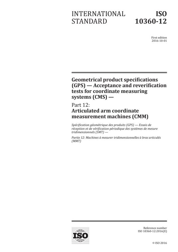 ISO 10360-12:2016 - Geometrical product specifications (GPS) -- Acceptance and reverification tests for coordinate measuring systems (CMS)