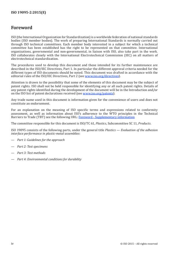 ISO 19095-2:2015 ISO 19095-2:2015 - Plastics -- Evaluation of the adhesion interface performance in plastic-metal assemblies - Page 4 preview