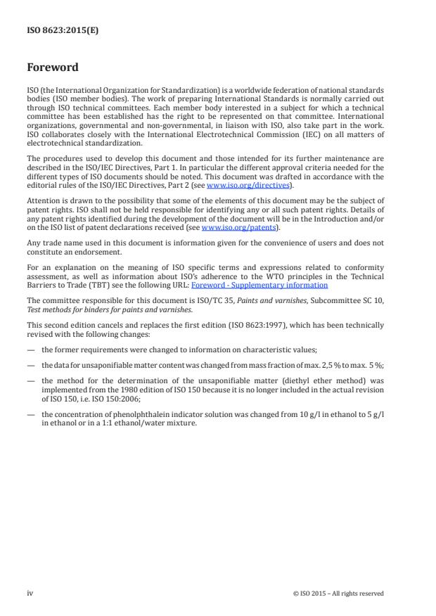 ISO 8623:2015 ISO 8623:2015 - Tall-oil fatty acids for paints and varnishes -- Test methods and characteristic values - Page 4 preview