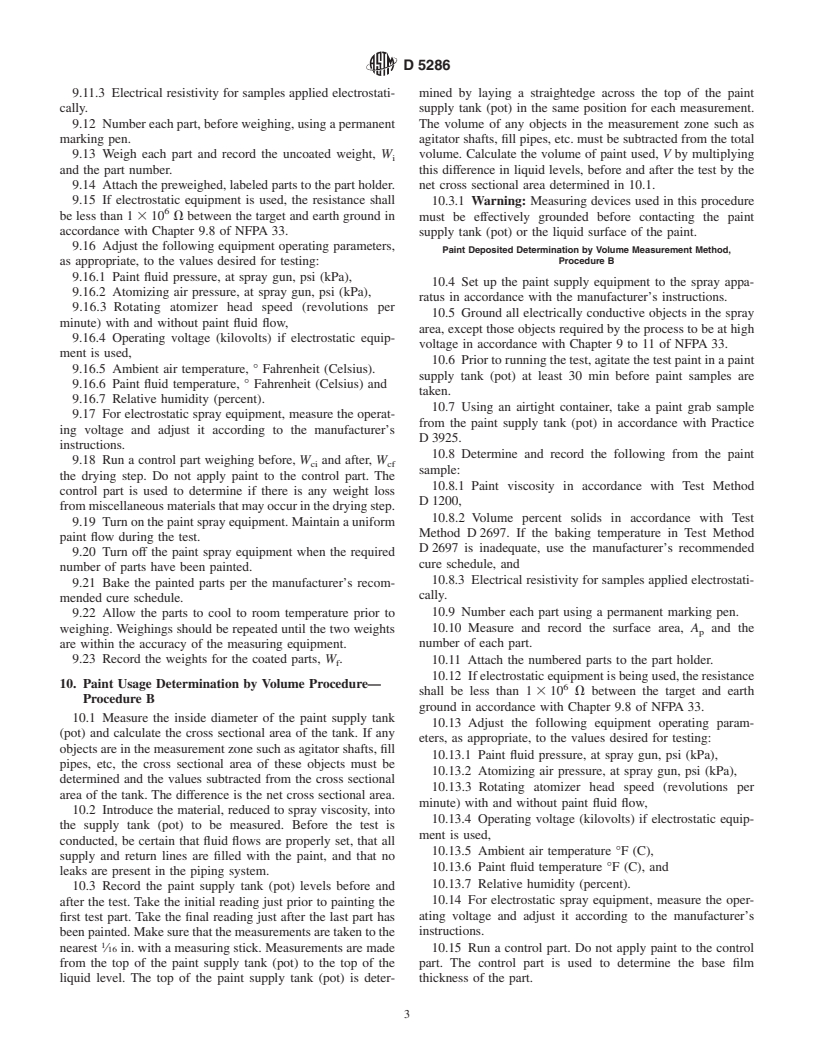 ASTM D5286-01 - Standard Test Methods for Determination of Transfer Efficiency Under General Production Conditions for Spray Application of Paints