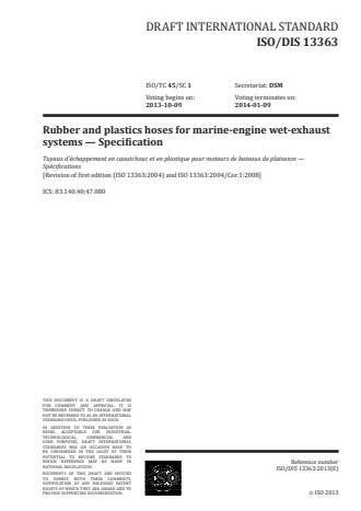 ISO 13363:2016 - Rubber and plastics hoses for marine-engine wet-exhaust systems -- Specification
