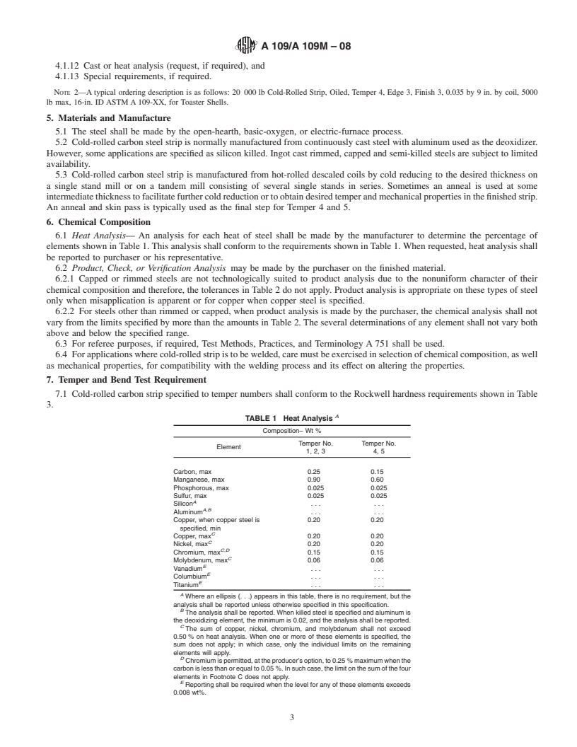 REDLINE ASTM A109/A109M-08 - Standard Specification for  Steel, Strip, Carbon (0.25 Maximum Percent), Cold-Rolled