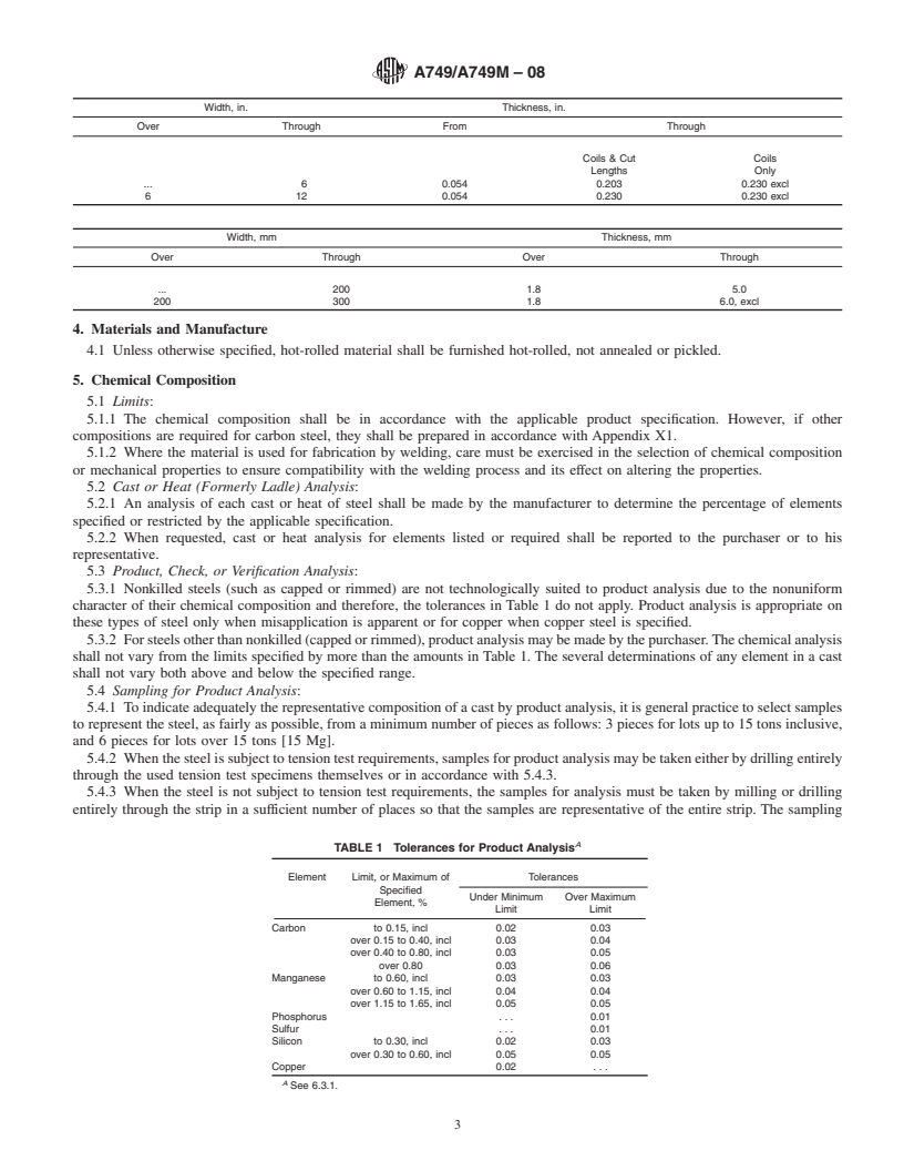 REDLINE ASTM A749/A749M-08 - Standard Specification for  Steel, Strip, Carbon and High-Strength, Low-Alloy, Hot-Rolled, General Requirements for