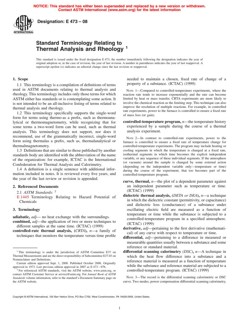ASTM E473-08 - Standard Terminology Relating to  Thermal Analysis and Rheology