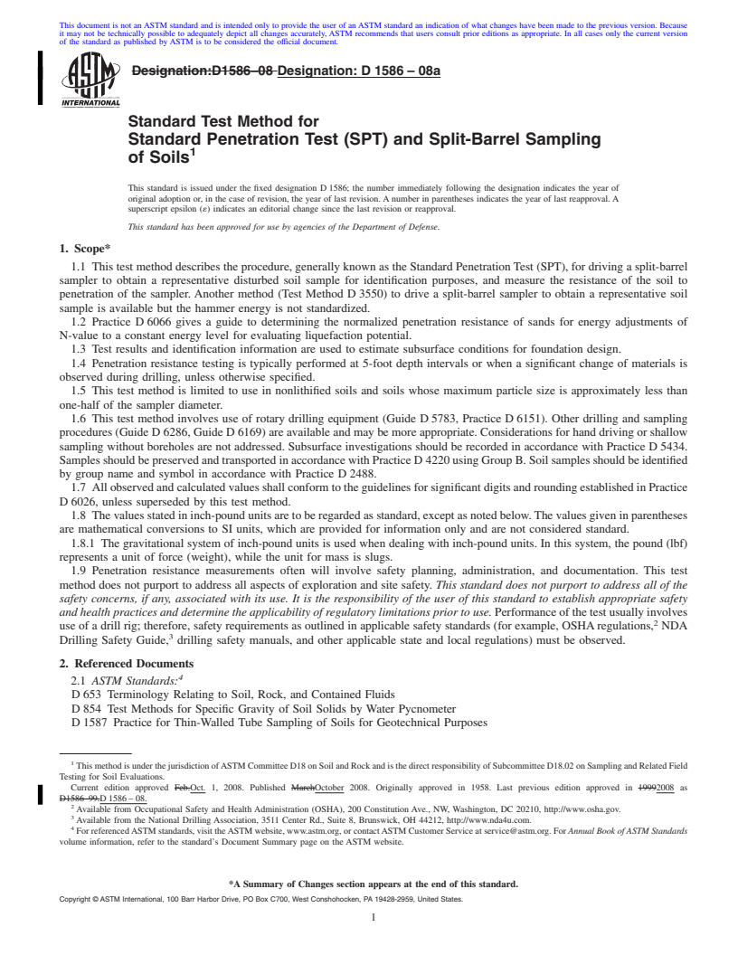 REDLINE ASTM D1586-08a - Standard Test Method for  Standard Penetration Test (SPT) and Split-Barrel Sampling of Soils