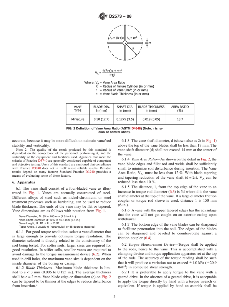 ASTM D2573-08 - Standard Test Method for Field Vane Shear Test in Cohesive Soil
