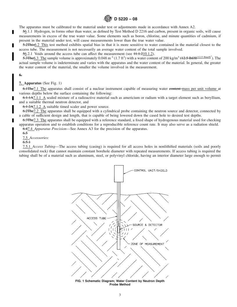 REDLINE ASTM D5220-08 - Standard Test Method for  Water Mass per Unit Volume of Soil and Rock In-Place by the Neutron Depth Probe Method