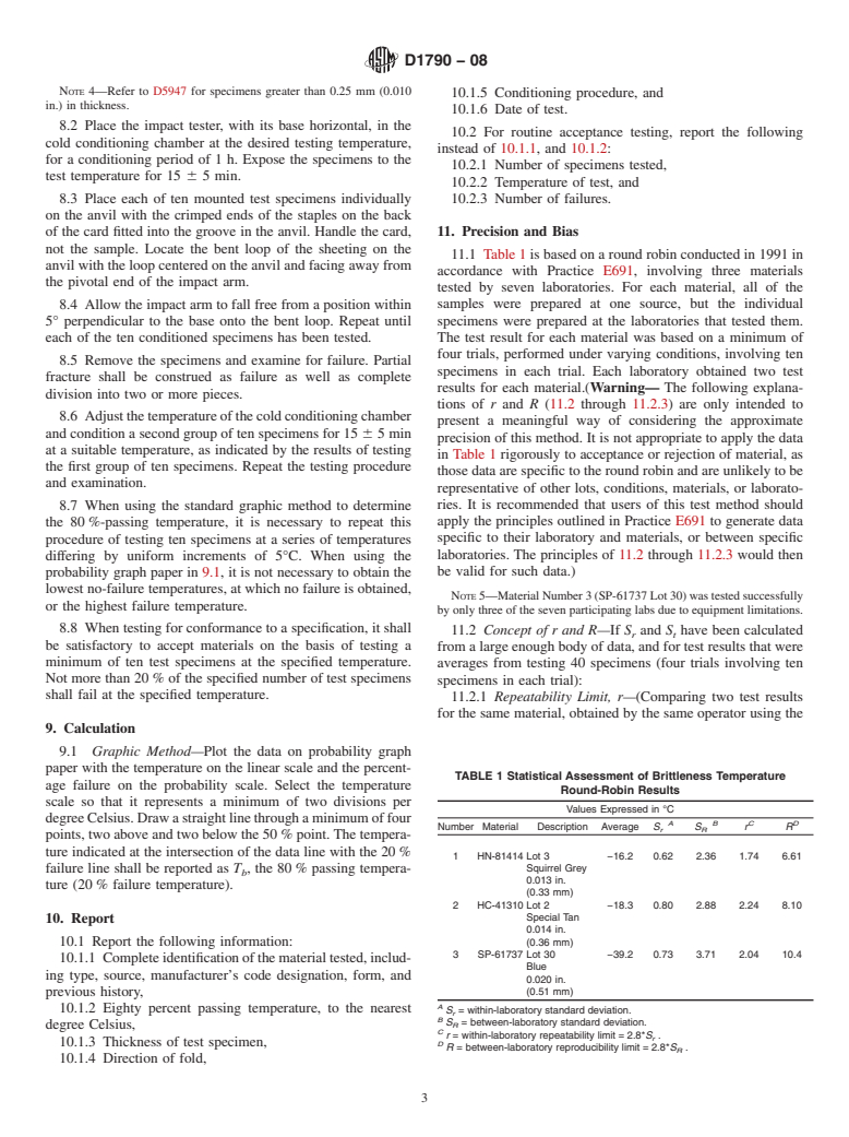 ASTM D1790-08 - Standard Test Method for  Brittleness Temperature of Plastic Sheeting by Impact