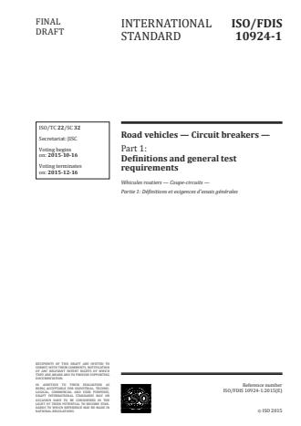 ISO 10924-1:2016 - Road vehicles -- Circuit breakers