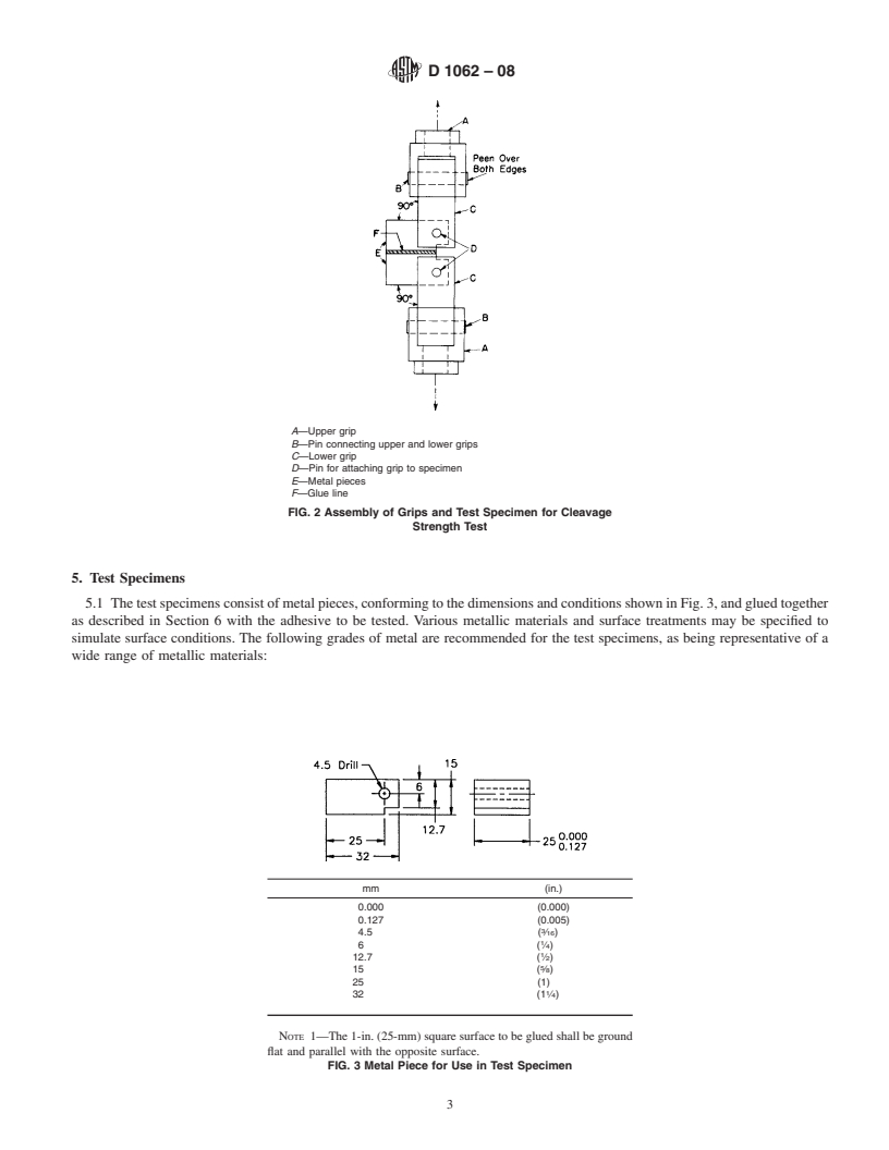 REDLINE ASTM D1062-08 - Standard Test Method for  Cleavage Strength of Metal-to-Metal Adhesive Bonds