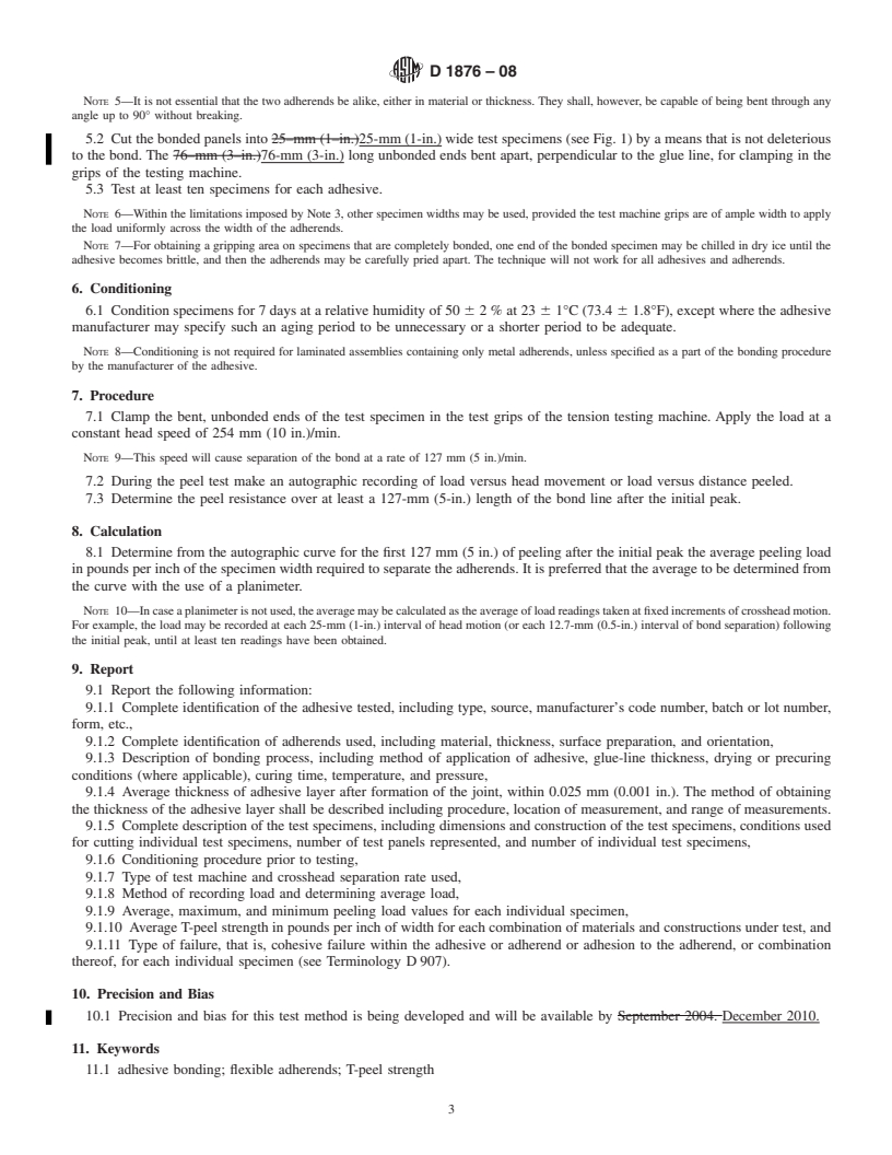 REDLINE ASTM D1876-08 - Standard Test Method for Peel Resistance of Adhesives (T-Peel Test)