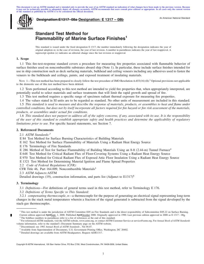 REDLINE ASTM E1317-08b - Standard Test Method for Flammability of Marine Surface Finishes