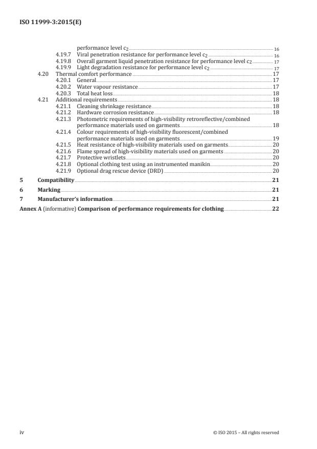 ISO 11999-3:2015 ISO 11999-3:2015 - PPE for firefighters -- Test methods and requirements for PPE used by firefighters who are at risk of exposure to high levels of heat and/or flame while fighting fires occurring in structures - Page 4 preview