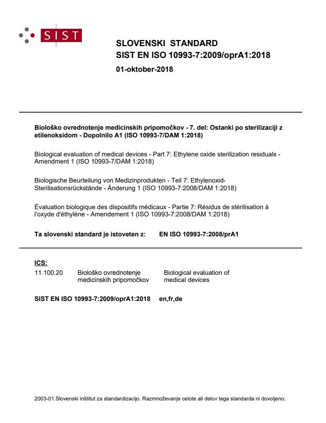 EN ISO 10993-7:2009/oprA1:2018