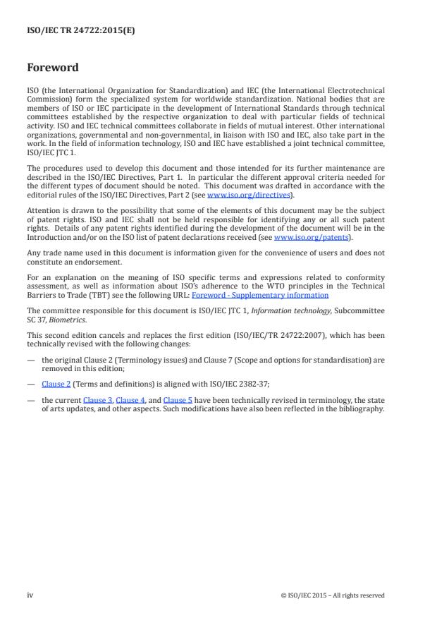 ISO/IEC TR 24722:2015 ISO/IEC TR 24722:2015 - Information technology -- Biometrics -- Multimodal and other multibiometric fusion - Page 4 preview