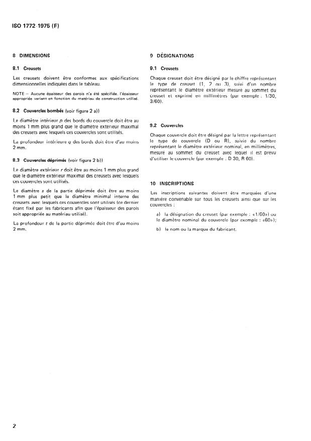 SIST ISO 1772:1995 ISO 1772:1975 - Creusets de laboratoire en porcelaine et en silice - Page 4 preview