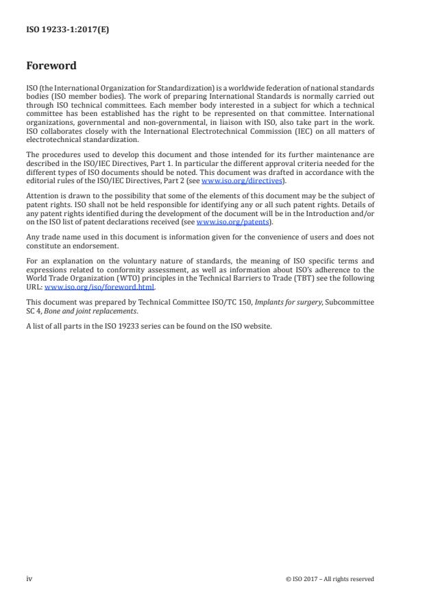 ISO 19233-1:2017 ISO 19233-1:2017 - Implants for surgery -- Orthopaedic joint prosthesis - Page 4 preview