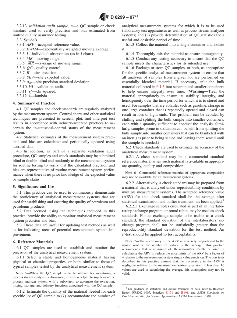 ASTM D6299-07e1 - Standard Practice for Applying Statistical Quality Assurance and Control Charting Techniques to Evaluate Analytical Measurement System Performance