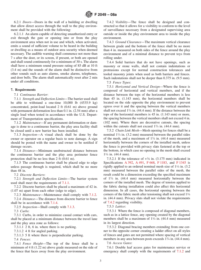 ASTM F2049-08a - Standard Guide for Fences/Barriers for Public, Commercial, and Multi-Family Residential Use Outdoor Play Areas